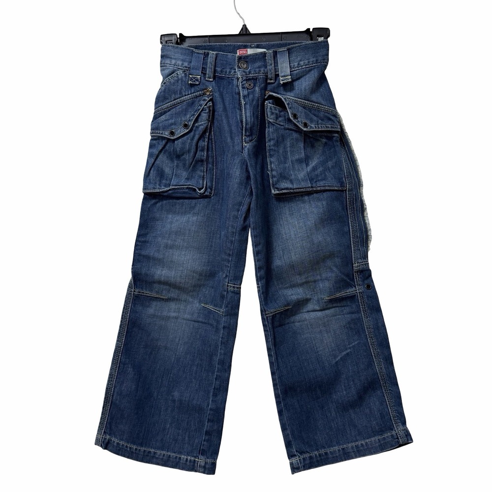 DIESEL Girls Wide Leg Cargo Pocket Jeans Size 6 Casual Streetwear Y2K Grunge‎